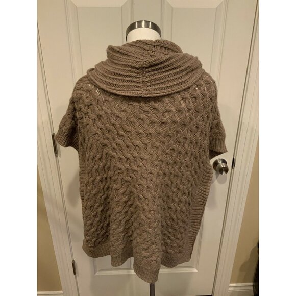 Angel of the North Anthropologie Tan Cable Knit Cowlneck Poncho, Size XS/S - Picture 5 of 6